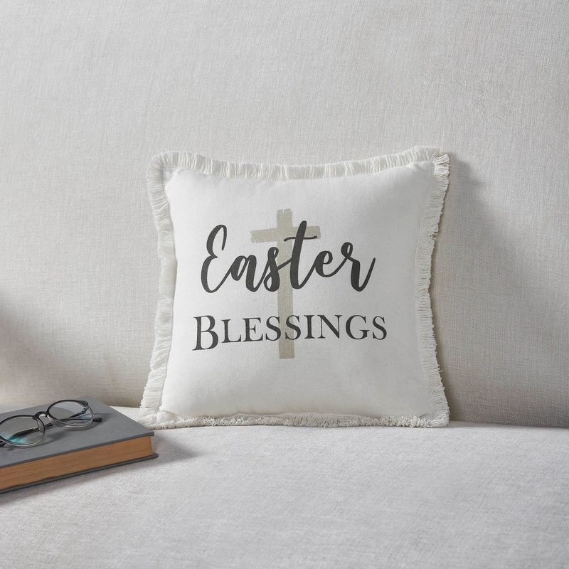 Risen Easter Blessings Cross Pillow 12×12