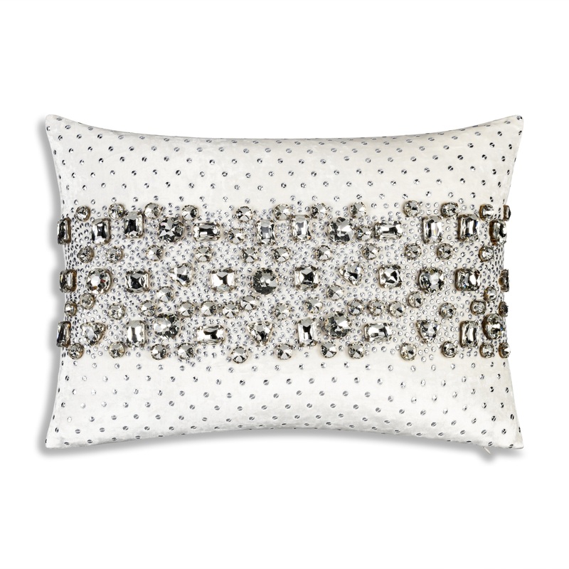 Lola Bedazzled Crystal White Lumbar Pillow