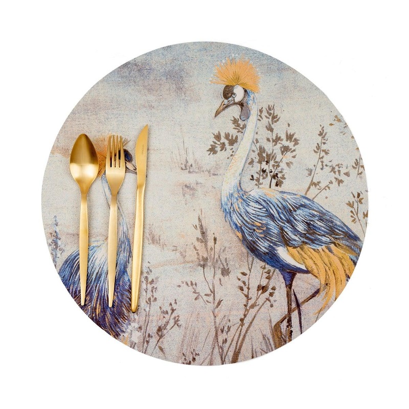 Nicolette Mayer Crested Crane Wheat Blue Pebble Placemat Set Of 4