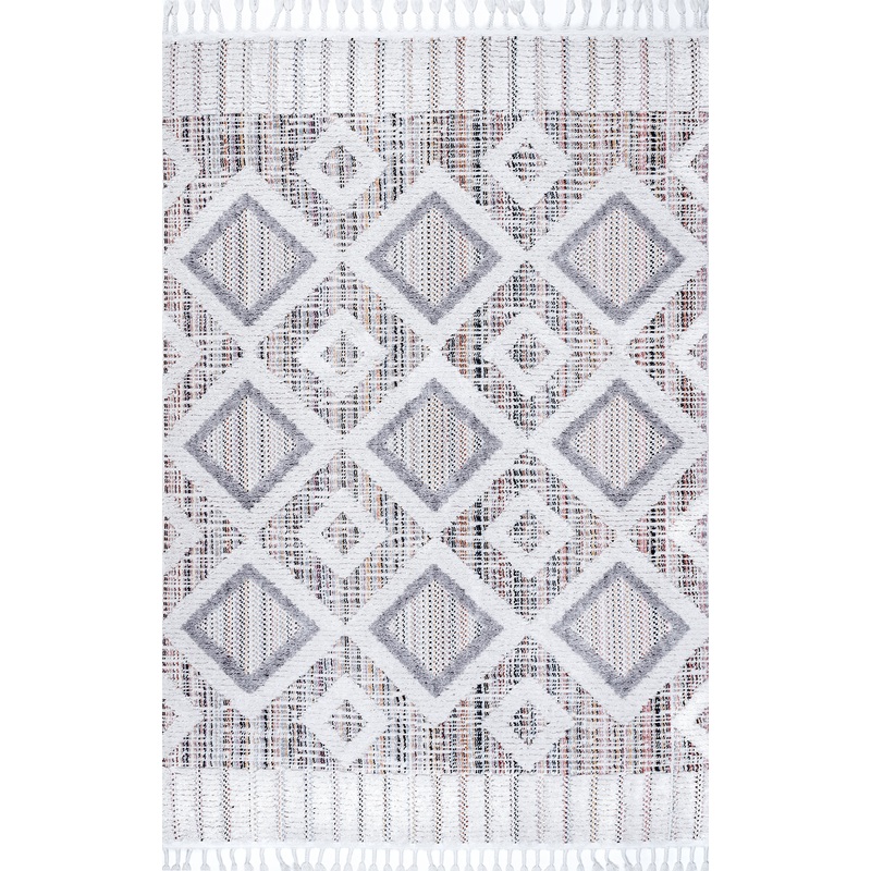 Shaggy Checkered Tiles Tassel Rug | Pink