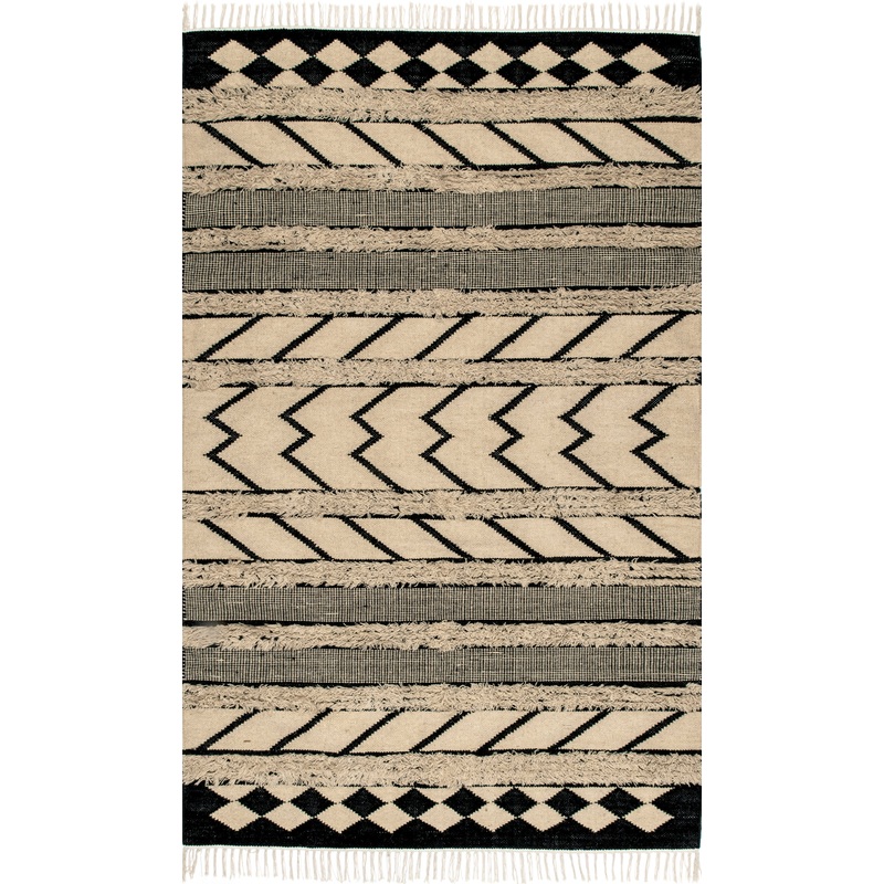 Shaggy Geometric Stripes Rug | Tan
