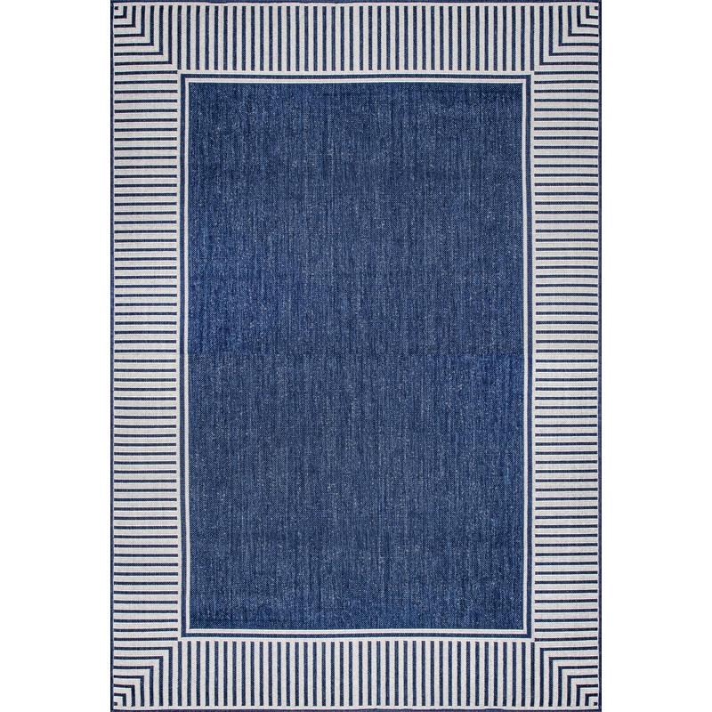 Striped Border Indoor/Outdoor Flatweave Rug | Navy
