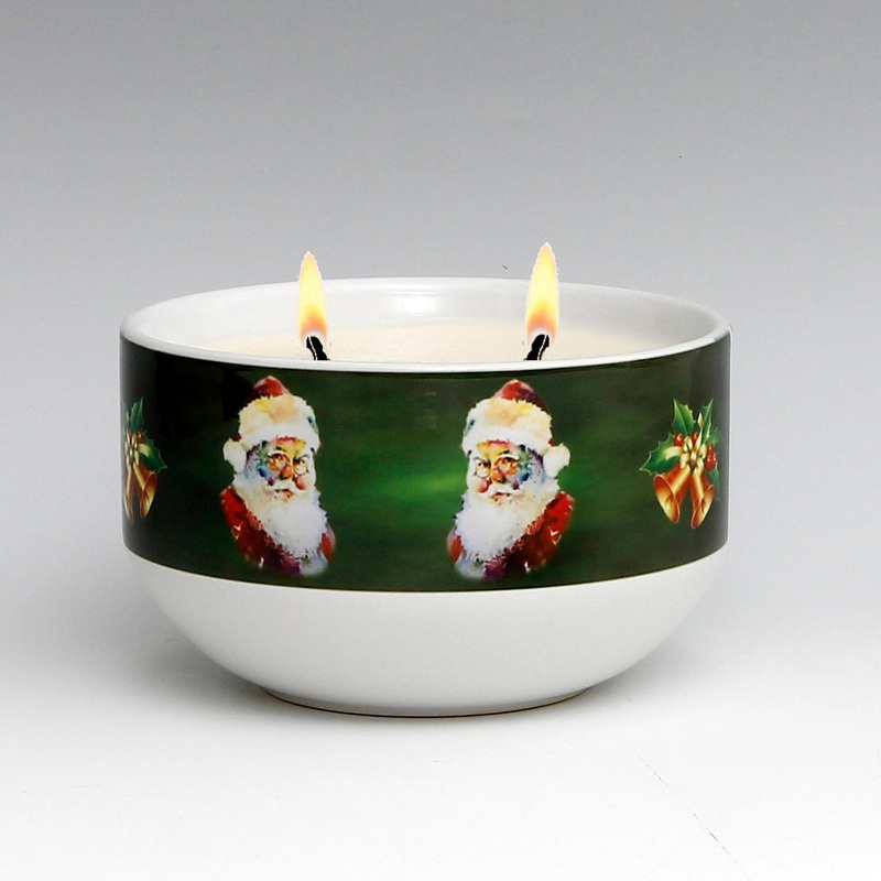 SUBLIMART: Two Wicks Soy Wax Candle in a Porcelain Bowl – Santa Claus (Design #XMS03)