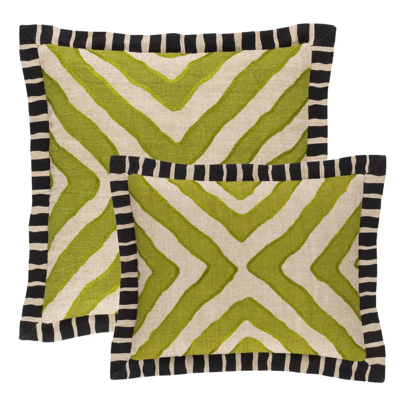 Arrows Linen Embroidered Decorative Pillow Cover | Green/Natural