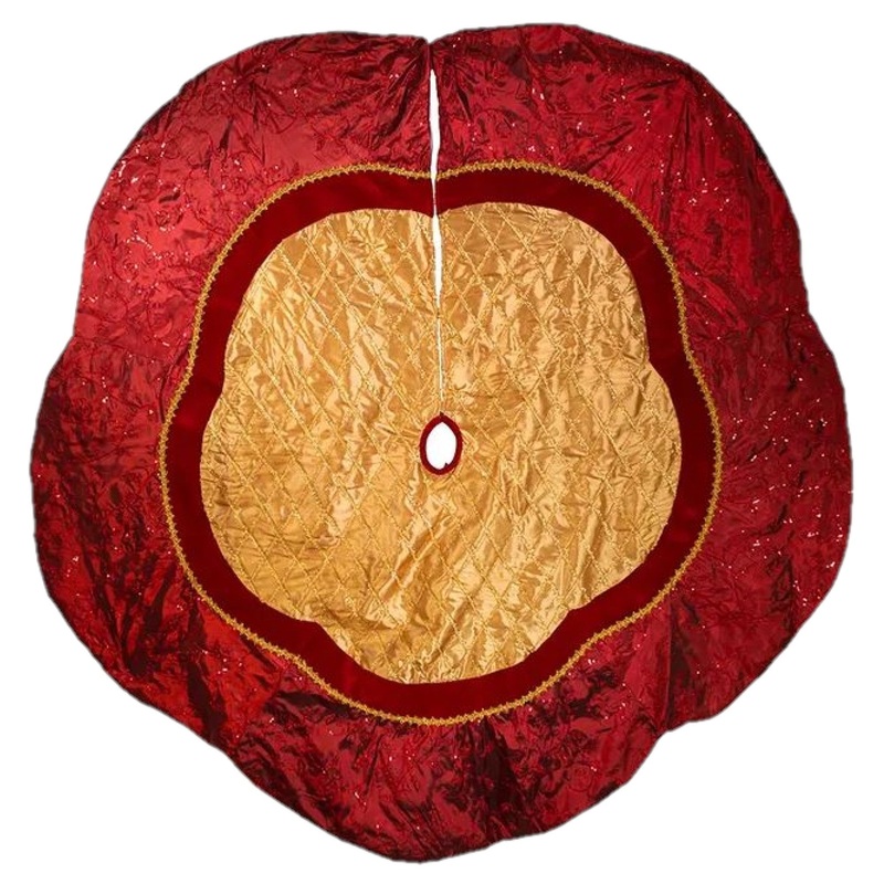 Kurt Adler Criss-Cross Christmas Tree Skirt, Red and Gold, 72in