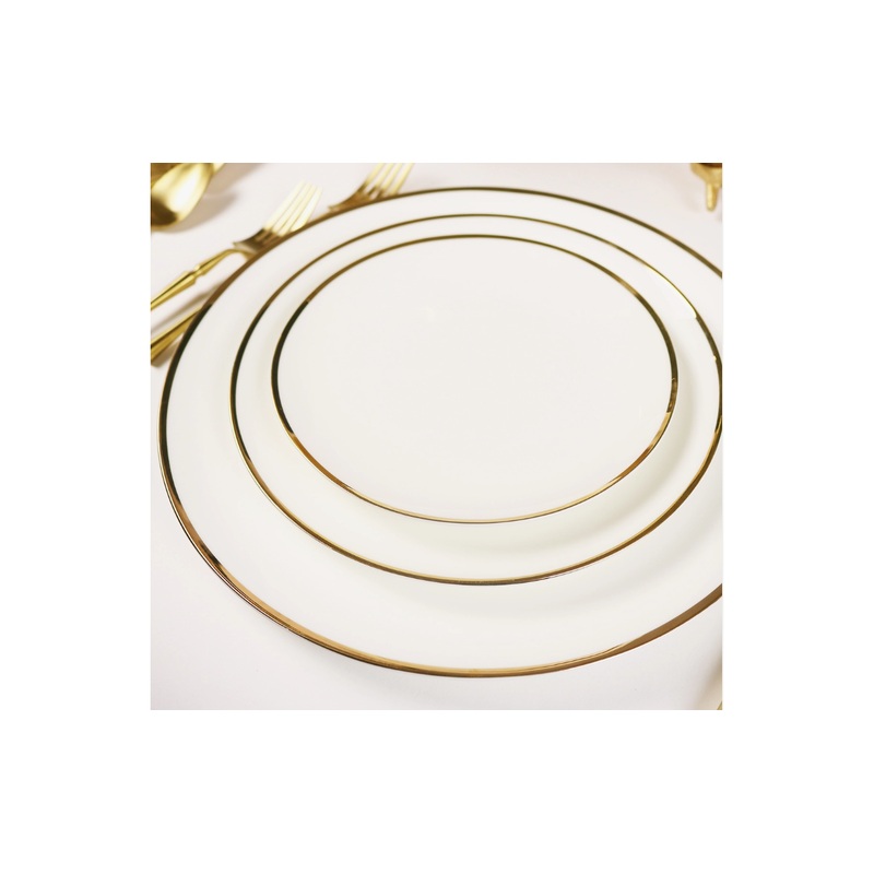 Little White Dish Narrow Gold Rim Dinnerware, Set/4