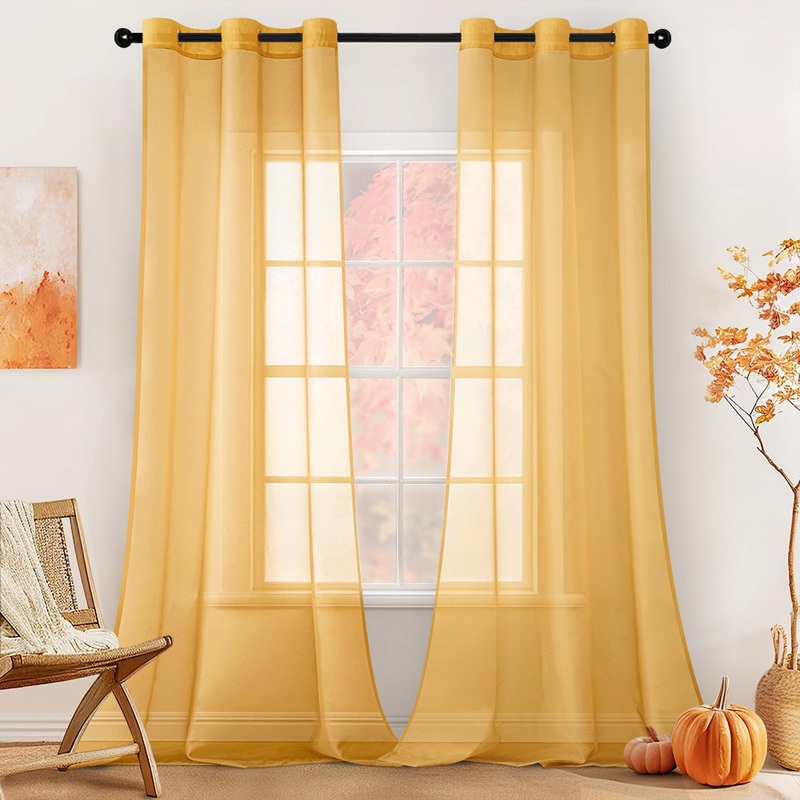 MIULEE Solid Color Sheer Curtains 84 Inches Long 2 Panels Set – Fall Elegant Lightweight Grommet Light Filtering Window Voile Panels/Drapes/Treatment for Bedroom Living Room W42 x L84 Inch, Gold