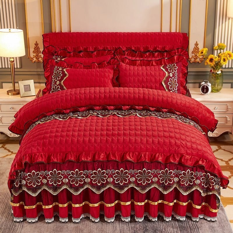 European Style Quilted Duvet Cover with Bed Skirt