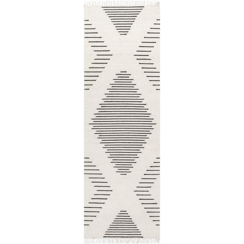 Indie Pinstripe Tasseled Rug | Ivory