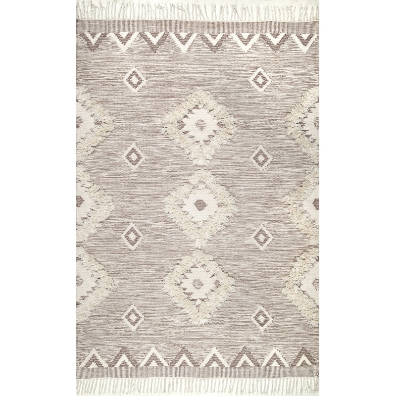 Shaggy Moroccan Lattice Fringe Rug | Beige