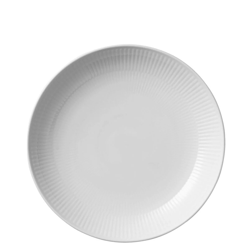 White Fluted Plain Shallow Bowl, 9.75″