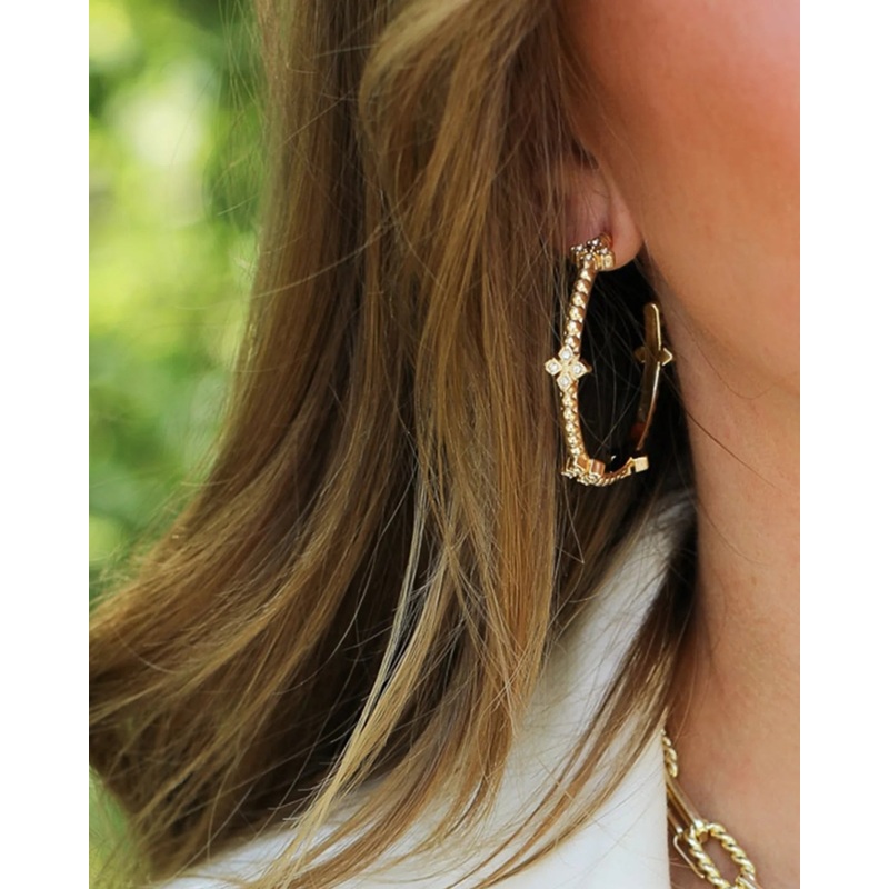 Beaded Cross Hoop Earrings in Gold