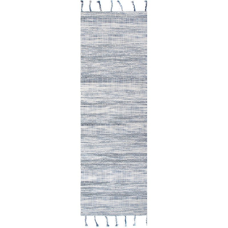 Diamond Chevron Bands Tasseled Rug | Blue