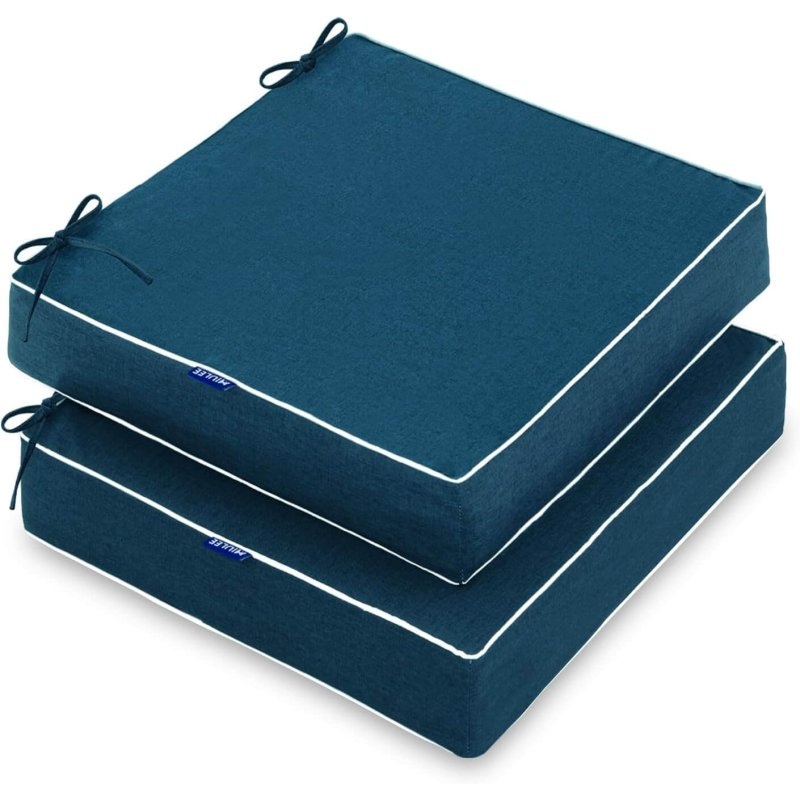 MIULEE 19 x 19 x 3 Inch Outdoor Chair Cushions,Waterproof Seat Cushions for Patio Furniture Garden with Ties Patio Chair Cushions Set of 2,Blue