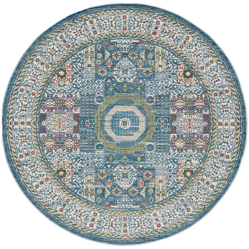 Nourison Ankara Global 6′ x Round Ivory Light Blue Bohemian Indoor Rug