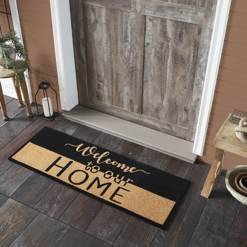 Welcome To Our Home Black Tan Coir Rug Rect 17×48