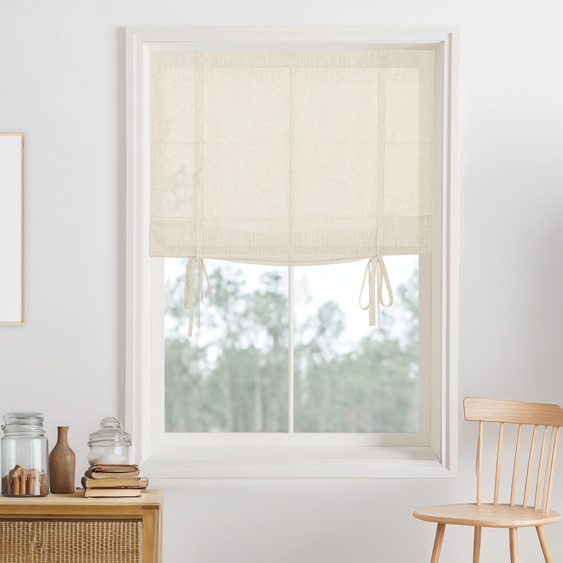 Liz Linen Herringbone Roman Shades & Blinds | Tie