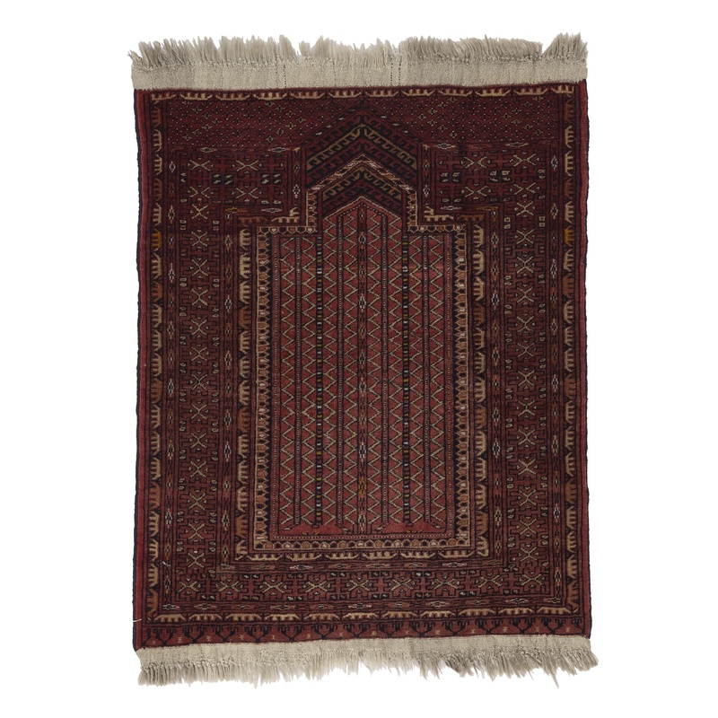 SEMI ANTIQUE AFGHAN DALATABAD PRAYER RUG 2’6 X 2′ 1″