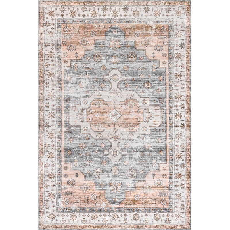 Francis Cartouche Medallion Washable Rug | Light Orange