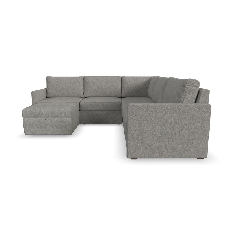 Traditional 5-Seat Sectional with Narrow Arm and Storage Ottoman By Flex