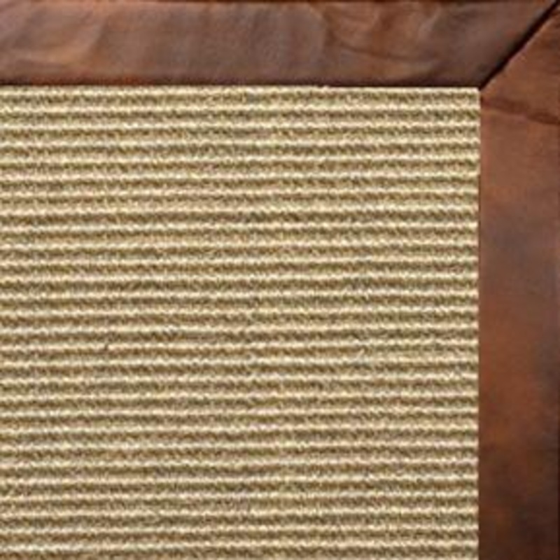 Bone Sisal Rug with Oak Leather Border