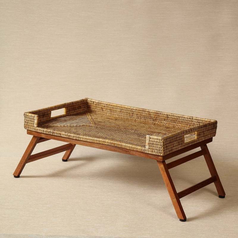 Honey rattan folding bed tray