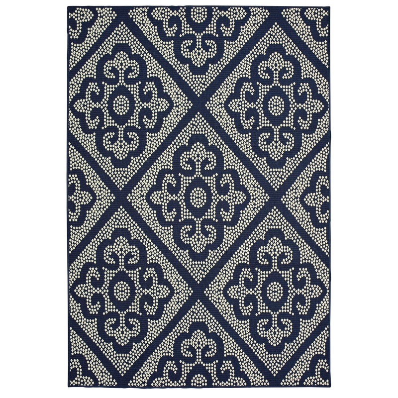 Marina Navy Ivory Moroccan Moroccan Indoor/Outdoor Rug