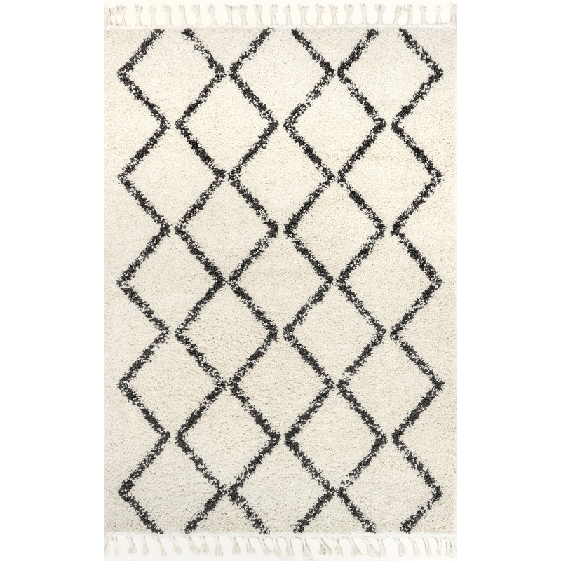 Simple Trellis With Braided Tassels Rug | Off White
