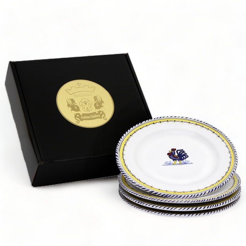 GIFT BOX: With Deruta Dinner Plate – BLUE ROOSTER design (4 Pcs)
