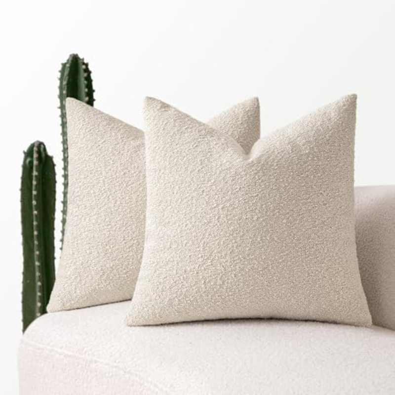 MIULEE 26×26 Decorative Euro Sham Throw Pillows for Bed Set of 2 Textured Boucle Neutral Throw Pillow Covers Natural Beige Accent Solid Vintage Pillowcase Cozy Soft Sofa Livingroom Home Decor