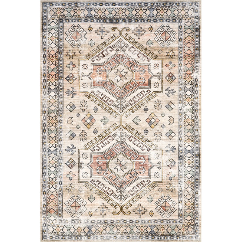 Nordic Emblems Washable Rug | Peach