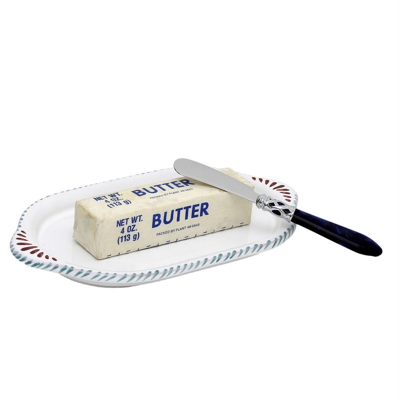 ORVIETO GREEN ROOSTER: Oval Butter Tray + Spreader – Bundle Set