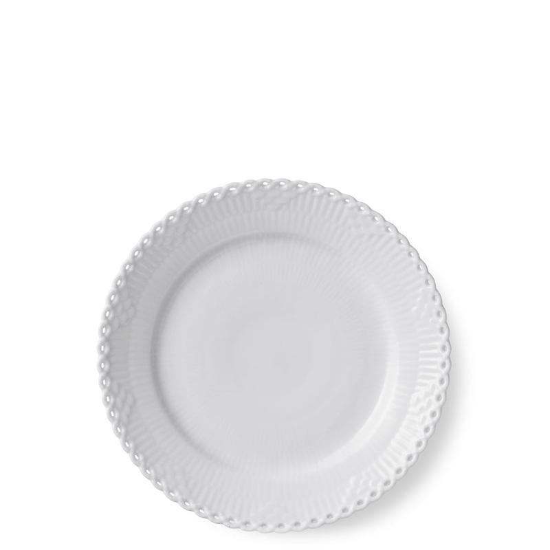 White Fluted Full Lace Dessert Plate, 7.5″