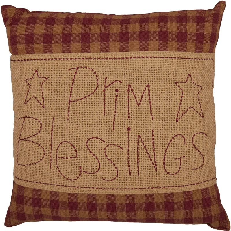 Burgundy Check Prim Blessings Pillow 12×12