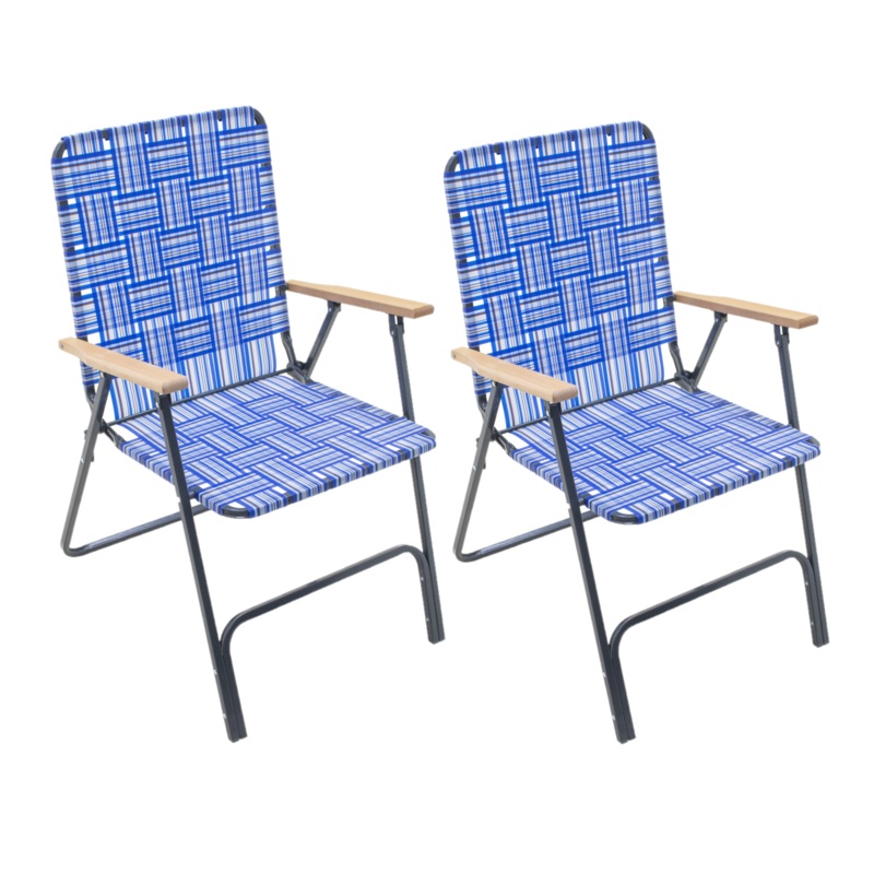 Garden Elements Steel Folding Grey Outdoor Patio/Camping Chair with Blue Woven Fabric and Arm Rests (Pack of 2)