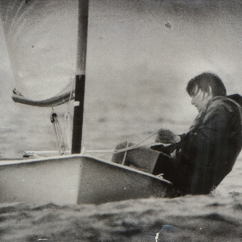 Print of a sailor balancing his sailboat