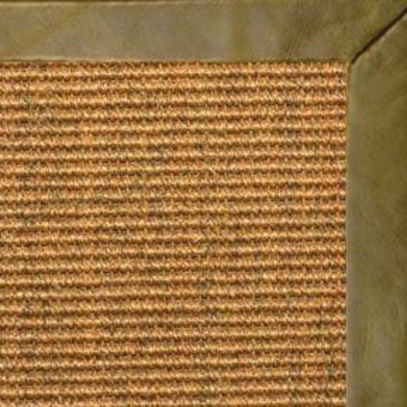 Cognac Sisal Rug with Sage Leather Border
