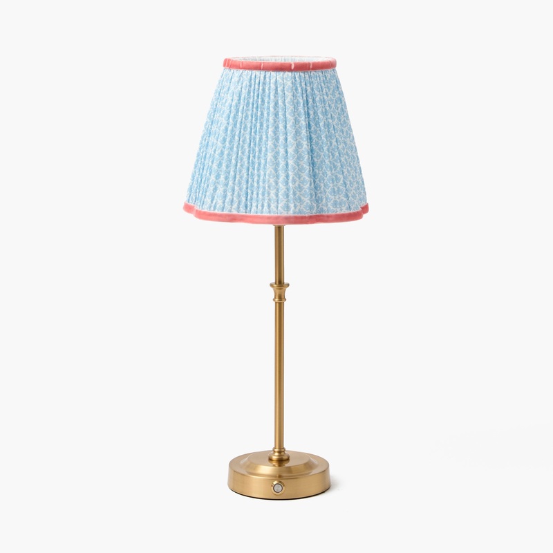 Edie Tall Rechargeable Lamp with Soft Blue & Coral Lotus Shade (18cm)
