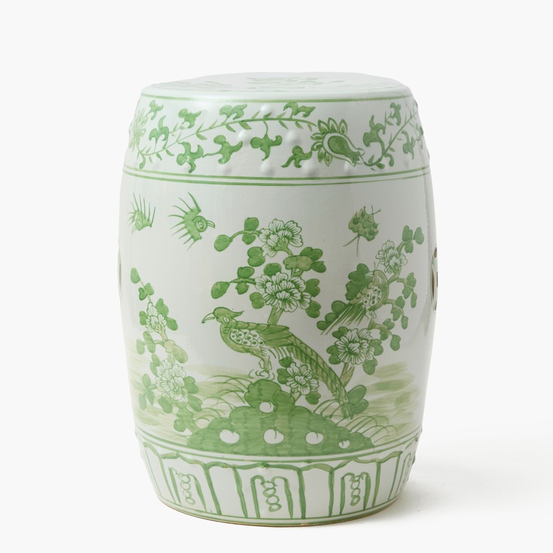 Green Chinoiserie Ceramic Stool