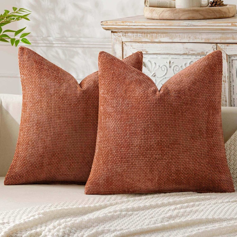 MIULEE Pack of 2 Rust Decorative Pillow Covers 18×18 Inch Soft Chenille Couch Throw Pillows Farmhouse Cushion Covers for Home Decor Sofa Bedroom Living Room