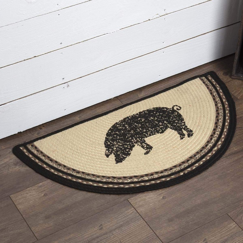 Sawyer Mill Charcoal Pig Jute Rug Half Circle w/ Pad 16.5×33