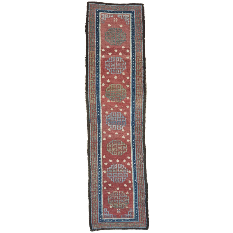 ANTIQUE TIBETAN RUNNER/ PRAYER RUG 1′ 10″ x 7′ 2″ 19th C