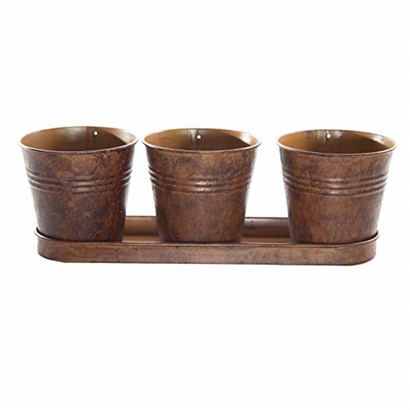Gardener’s Select Farmhouse Collect. Round Pot & Tray Set, Rusty (13″ x 4″ x 4.5″)