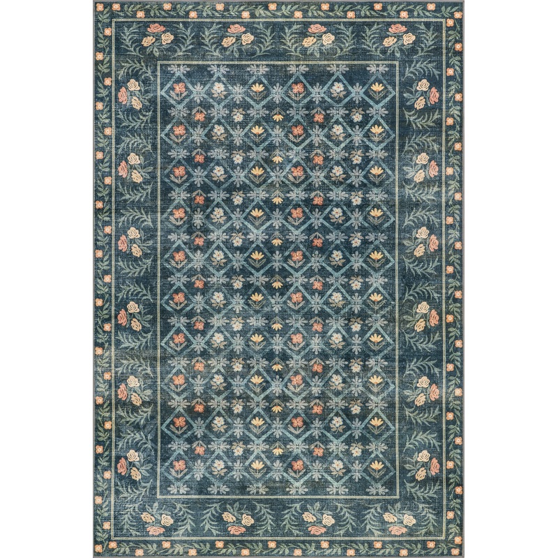 Meadow Floral Washable Rug | Teal