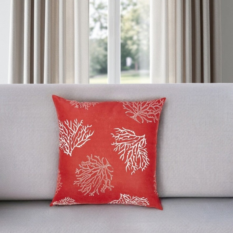18″ Red And White Fabric Throw Pillow Cover