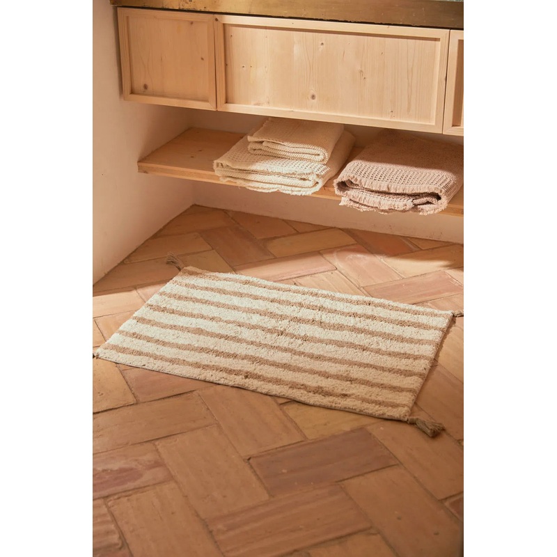 Alfombra de bao de algodn a rayas beige Helios