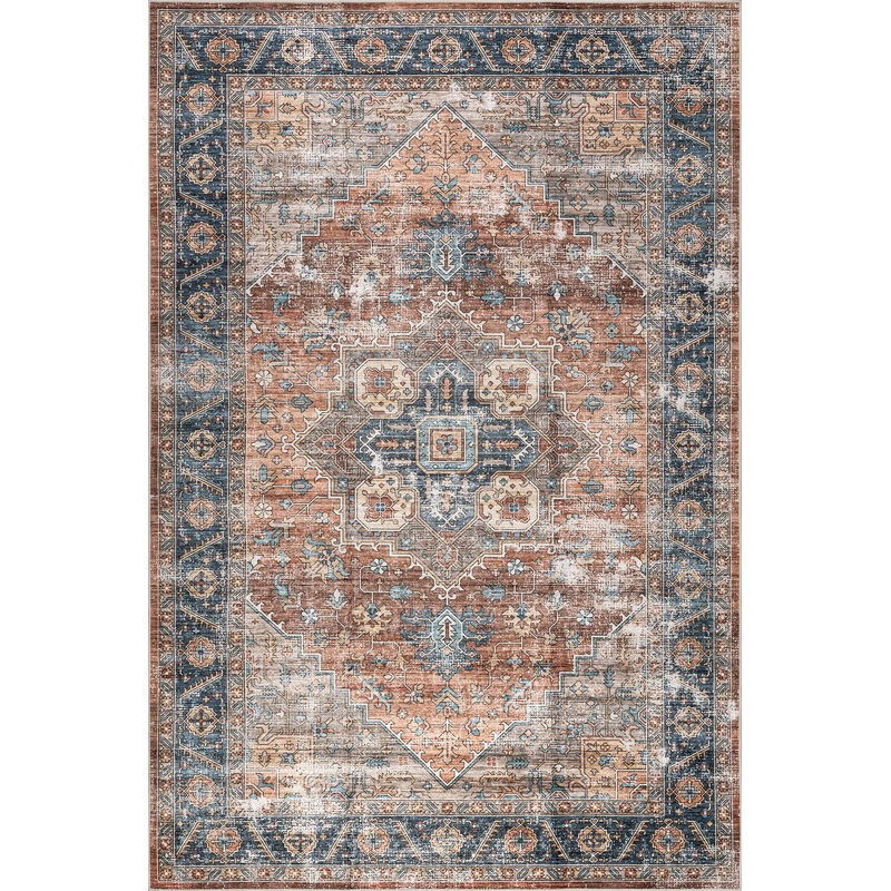 Azaria Medallion Spill Proof Washable Rug | Rust