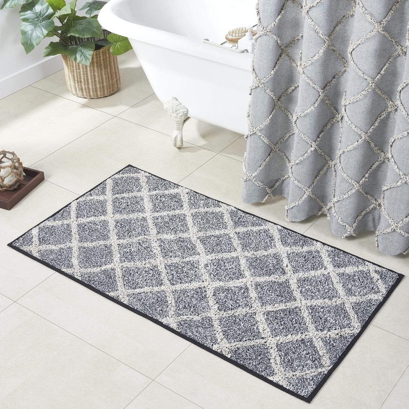 Frayed Lattice Creme & Black Bathmat 27×48