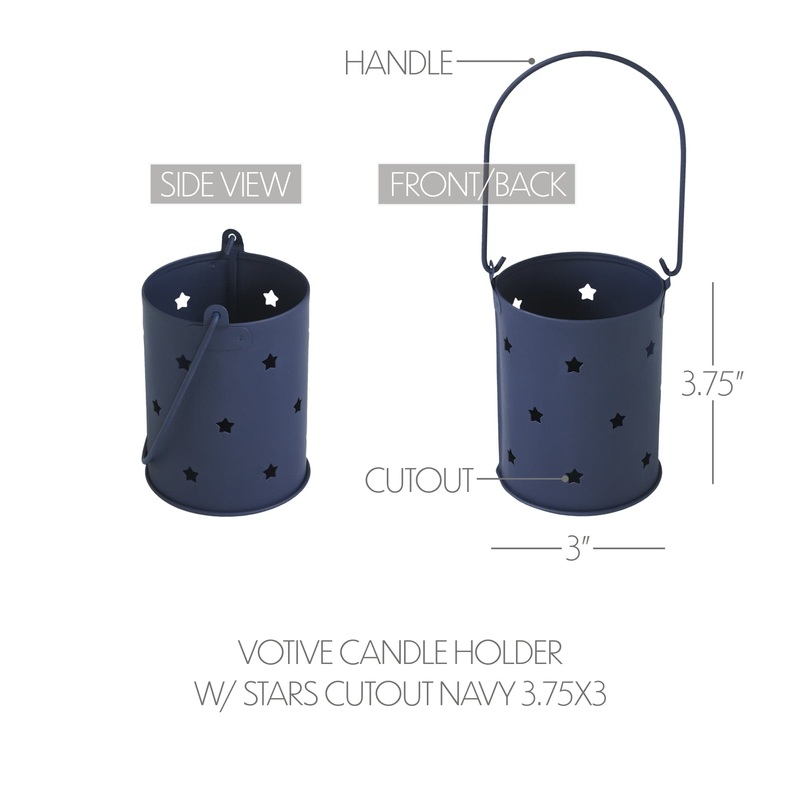 Votive Candle Holder w/ Stars Cutout Navy 3.75×3
