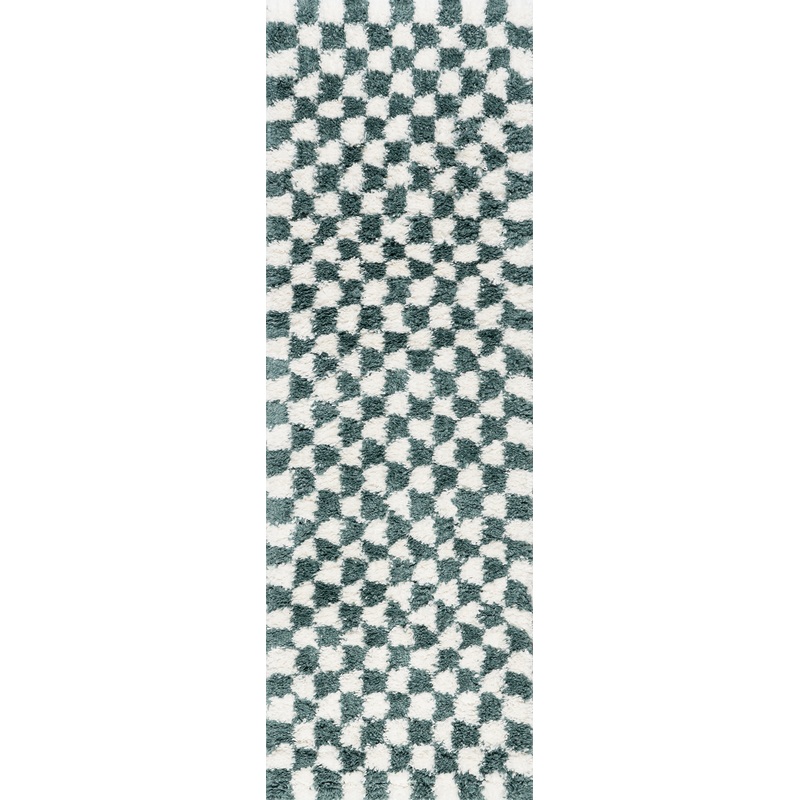 Bettie Retro Checkered Shag Rug | Green